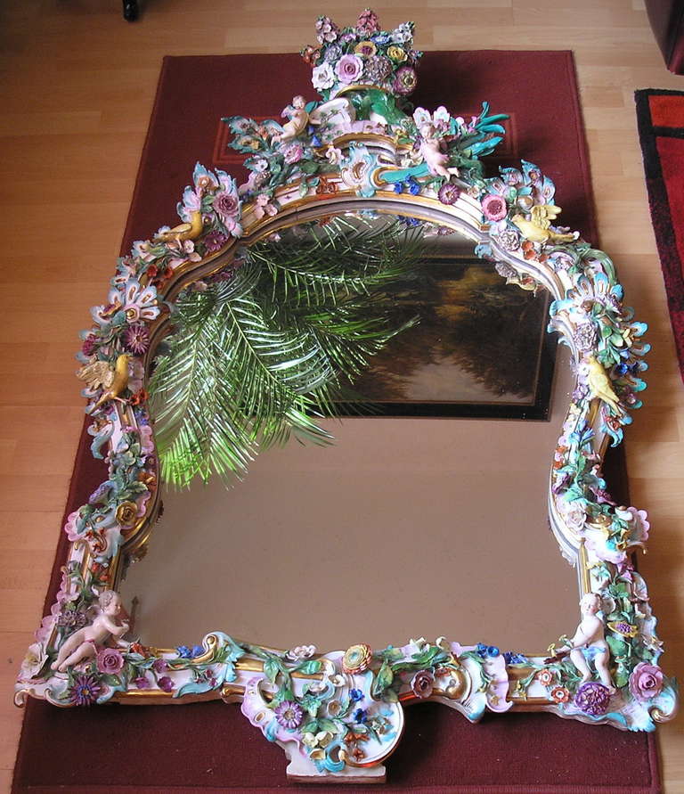MEISSEN GORGEOUS HUGE PIER GLASS / MIRROR, EDGED BY CHERUBS AND FLOWERS   |   EXCELLENTLY  PAINTED  &  DECORATED WITH NUMEROUS FIGURINES AND FLOWERS   (THE DETAILS ARE STUNNINGLY SCUPLTURED = FINEST MODELLING)  
MADE  c. 1850 - 60

MEISSEN BLUE
