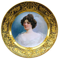 Plate Portrait of Lady German Porcelain Manufactory Vintage, circa 1900