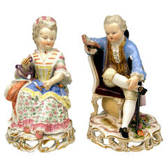 Meissen Pair of Child Rococo Figurines Model C28 by Acier, circa 1850