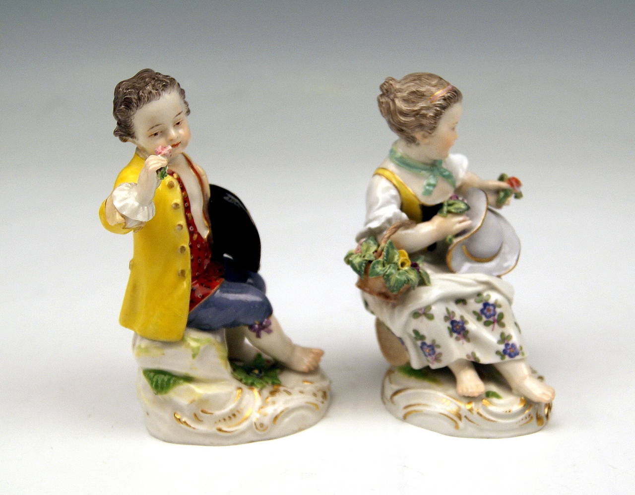 Meissen Pair of Gardener Child Rococo Figurines, Model 17 by Kaendler, 1870