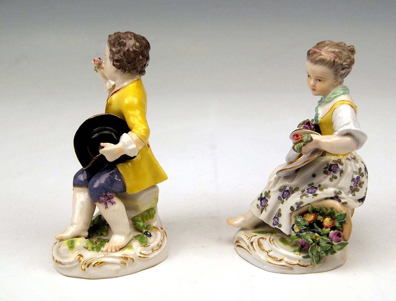 Meissen Pair of Gardener Child Rococo Figurines, Model 17 by Kaendler, 1870