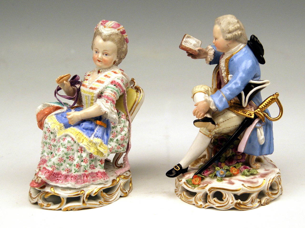 German Meissen Pair of Child Rococo Figurines Model C28 by Acier, circa 1850