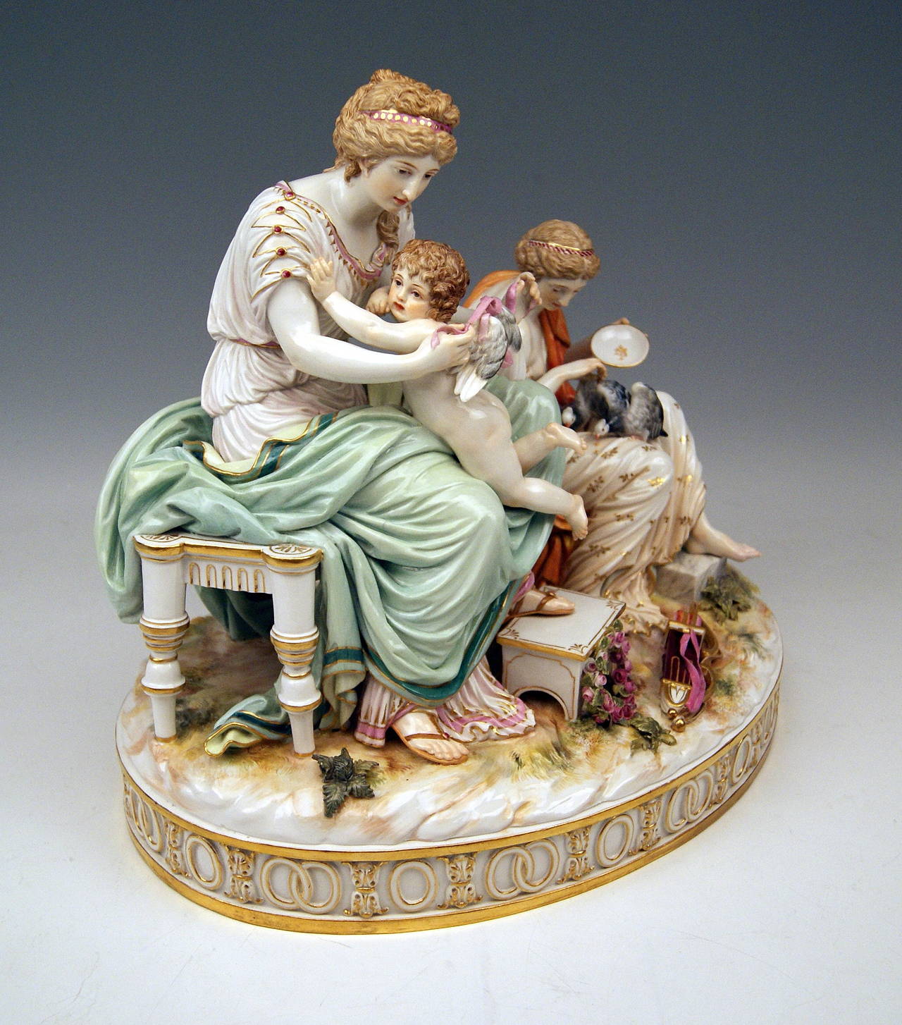 Neoclassical Meissen Large Mythologic Group Captivation of Cupid by Juechtzer, circa 1870