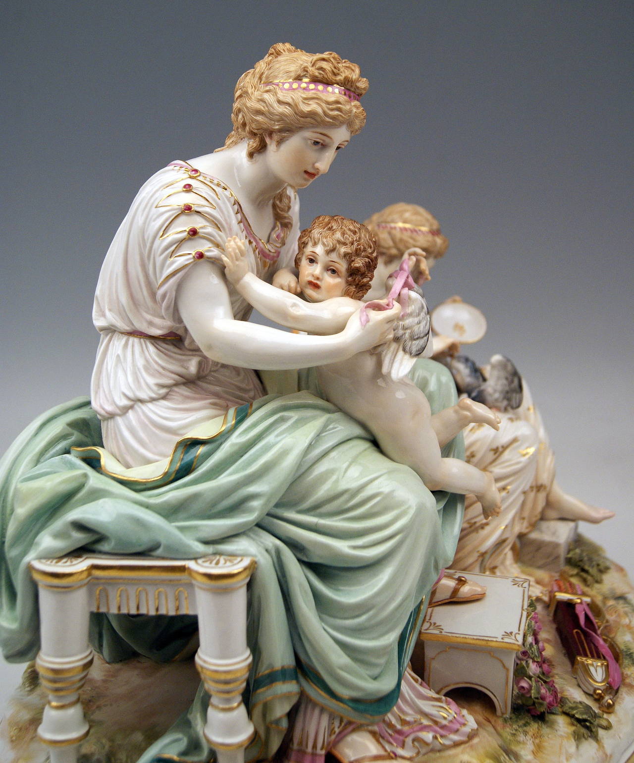 Porcelain Meissen Large Mythologic Group Captivation of Cupid by Juechtzer, circa 1870