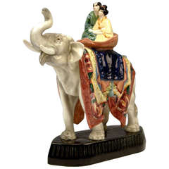 Vintage Goldscheider Vienna Chinese Pair on Elephant by K. Jarl - Sakellarios, c.1930