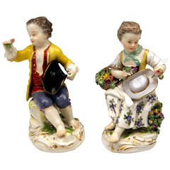 Meissen Pair of Gardener Child Rococo Figurines, Model 17 by Kaendler, 1870 2