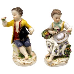 Meissen, Paar Gartenarbeiter-Kinder-Rokoko-Figuren, Modell 17 von Kaendler, 1870