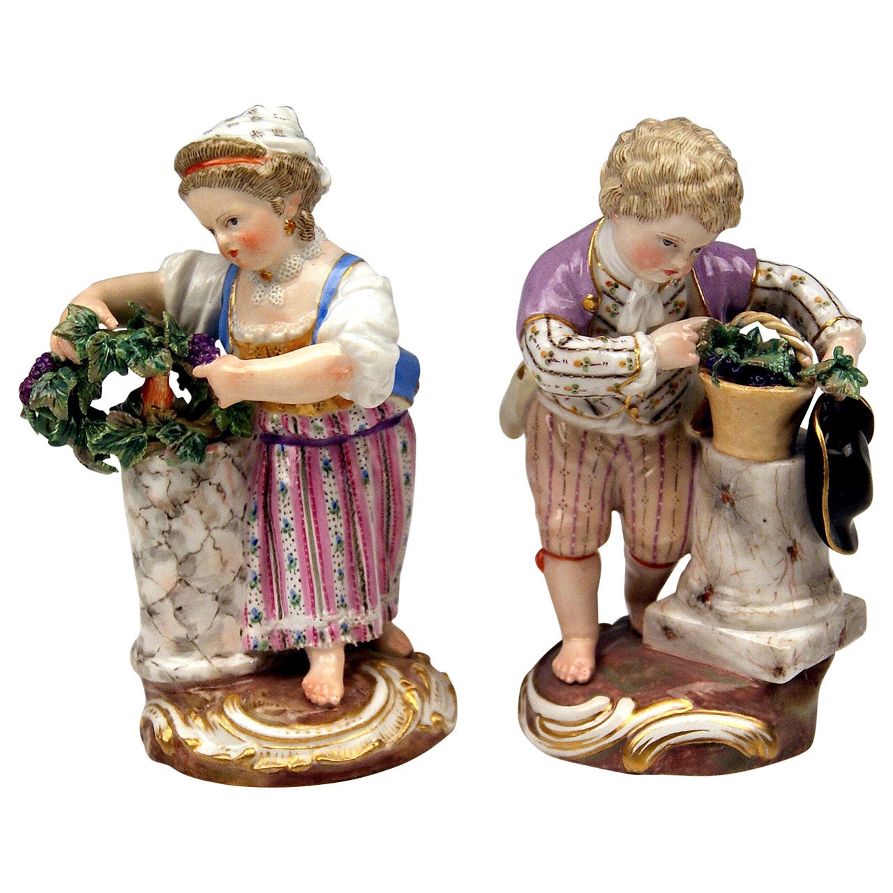  Meissen Two Children Seasons Figurines The Fall Model F 24 Acier c.1870 For Sale