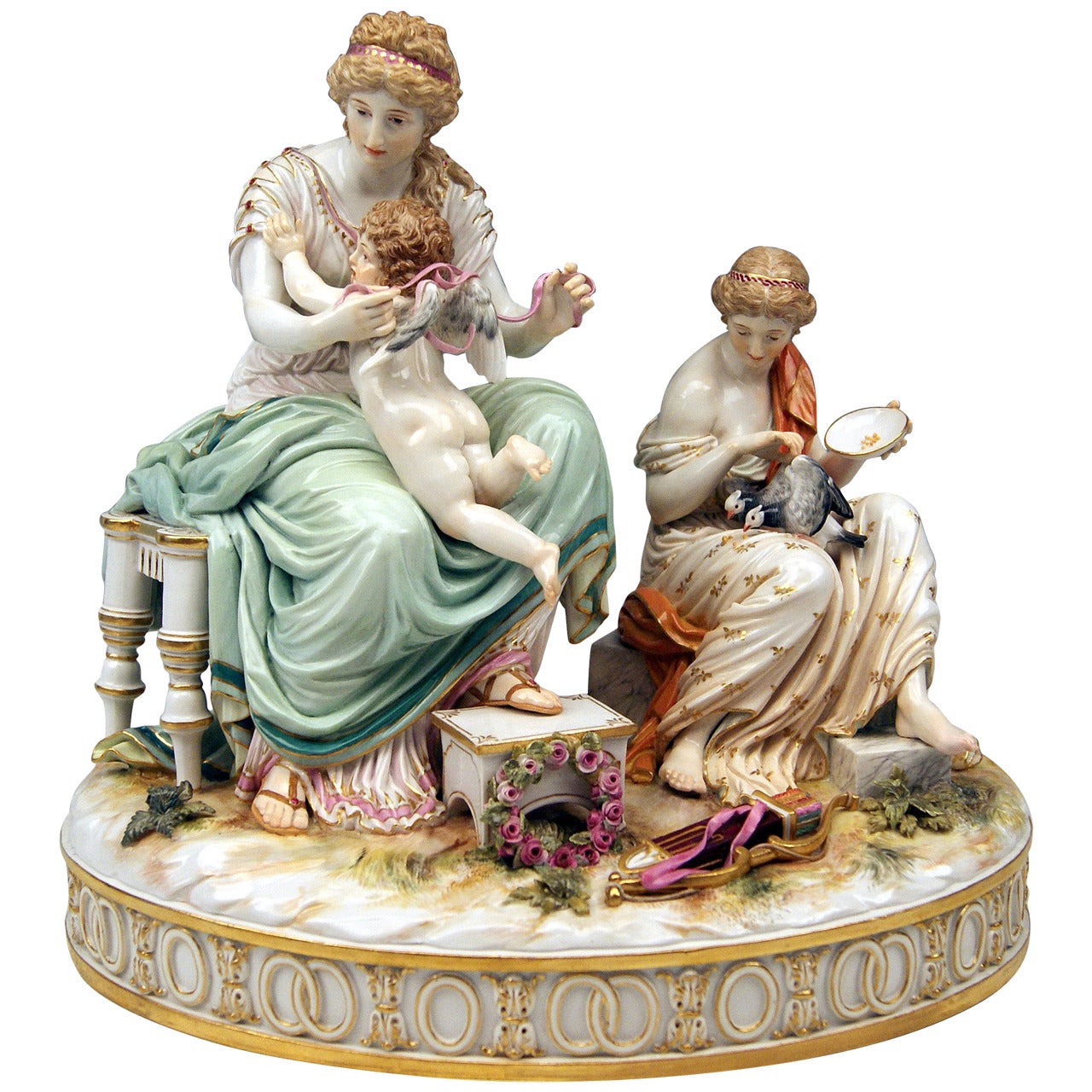 Meissen Large Mythologic Group Captivation of Cupid by Juechtzer, circa 1870