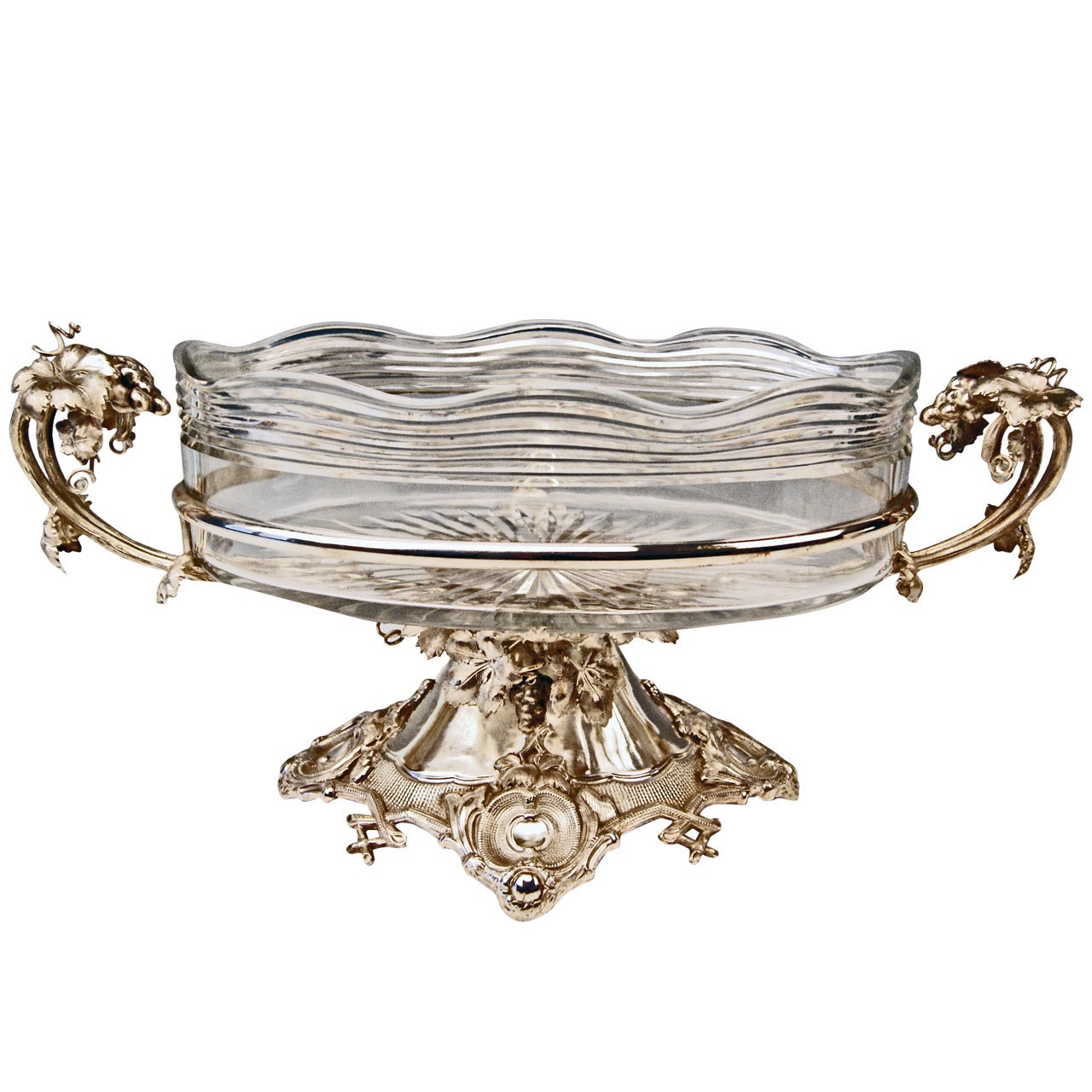 Huge German Silver Flower Bowl with Glass Liner by Nicolassen, circa 1870