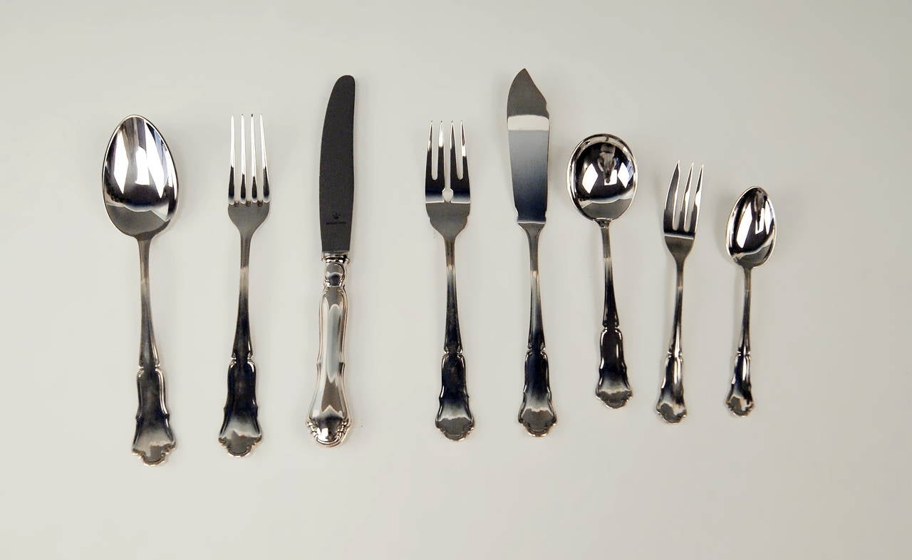Silver Dresden Baroque 109-Piece Flatware for 12 by Wilkens, Germany circa 1925 In Excellent Condition In Vienna, AT