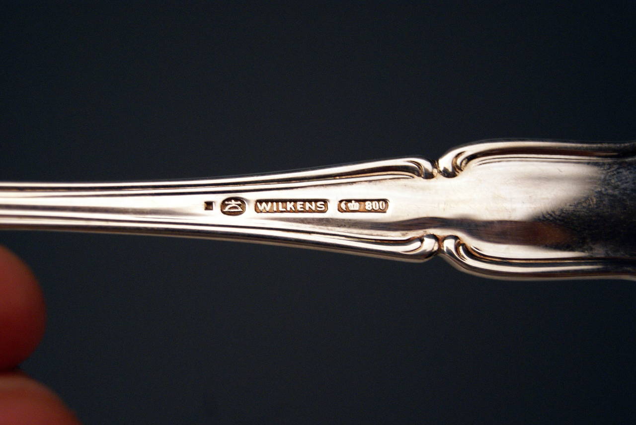 Early 20th Century Silver Dresden Baroque 109-Piece Flatware for 12 by Wilkens, Germany circa 1925