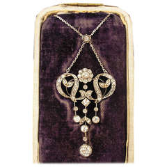 Art Nouveau Necklace Gold Diamonds 2.40 Carat Prague Old Austria  C.1900