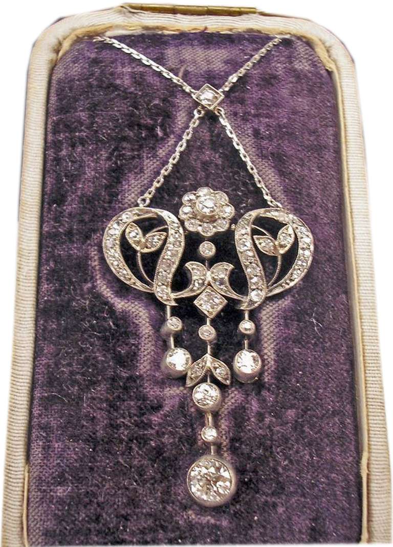 Art Nouveau Necklace Gold Diamonds 2.40 Carat Prague Old Austria  C.1900