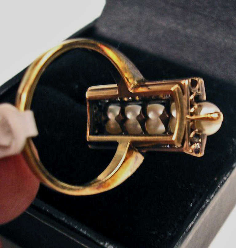 Art Deco Gold Ring 585 Diamonds, 1.05 Carat, Five Sea Pearls, Vienna circa 1920 1