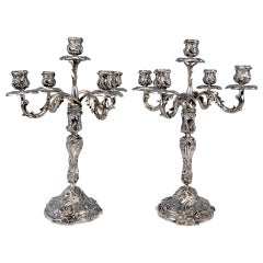 Silver Pair of Tall Candlesticks Germany, Hanau, circa 1890