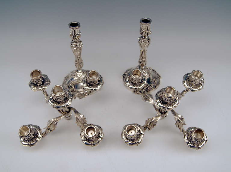 Silver Pair of Tall Candlesticks Germany, Hanau, circa 1890 1