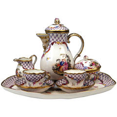 Meissen Dejeuner Mocha Set for Two Persons, Painted after Watteau, circa 1850