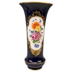 Meissen Cobalt Blue Vase Funneled Shape Flowers, circa 1964