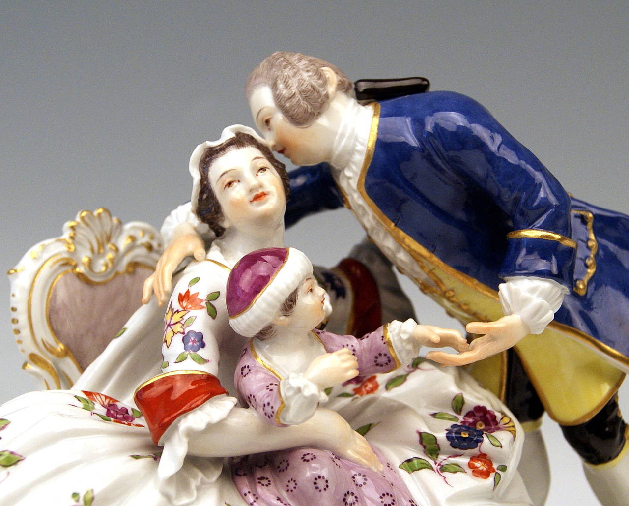 German Meissen Figurine Group by Kaendler of the Lucky Family Gallant Figurines, 1860