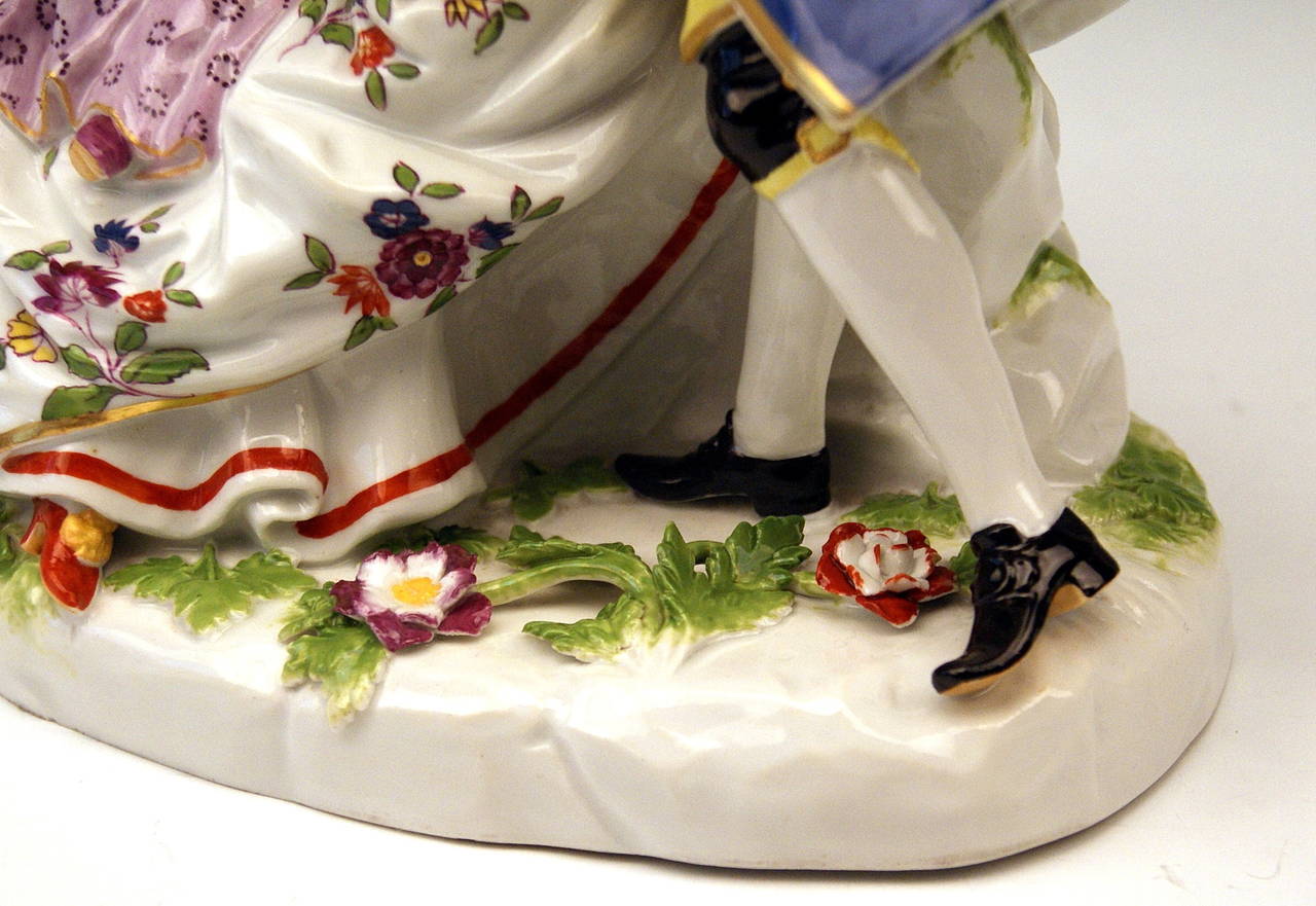 Painted Meissen Figurine Group by Kaendler of the Lucky Family Gallant Figurines, 1860