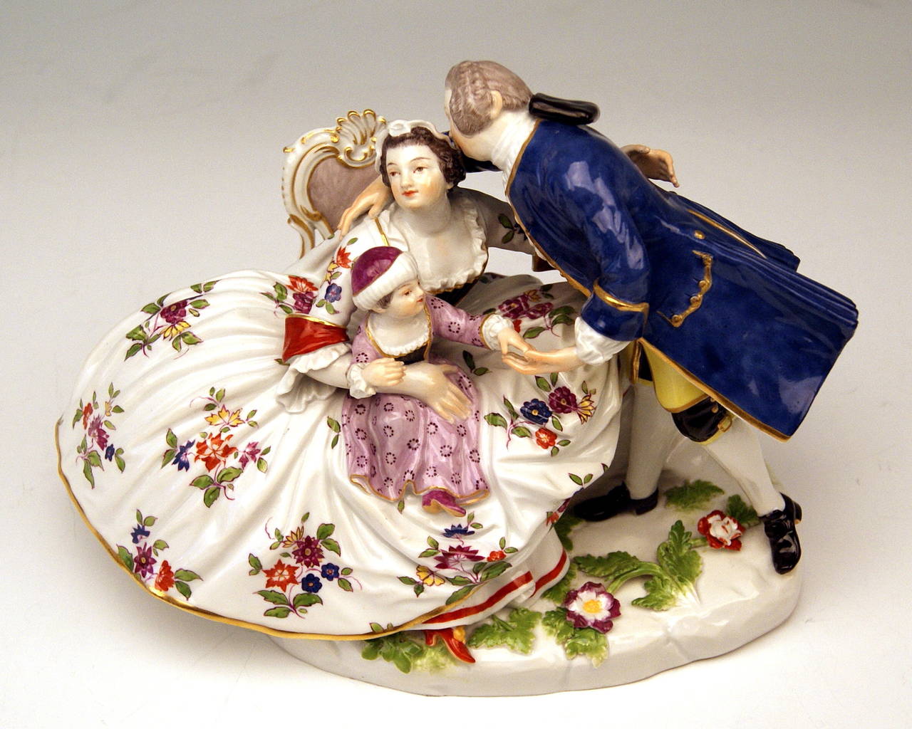 Painted Meissen Figurine Group by Kaendler of the Lucky Family Gallant Figurines, 1860