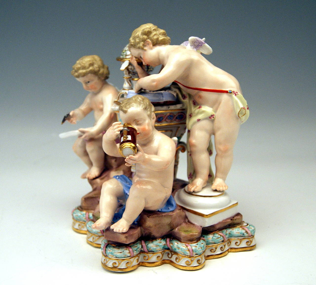 Rococo MEISSEN LOVELY FIGURINE GROUP BY ACIER ALLEGORY OF ASTRONOMY c. 1870