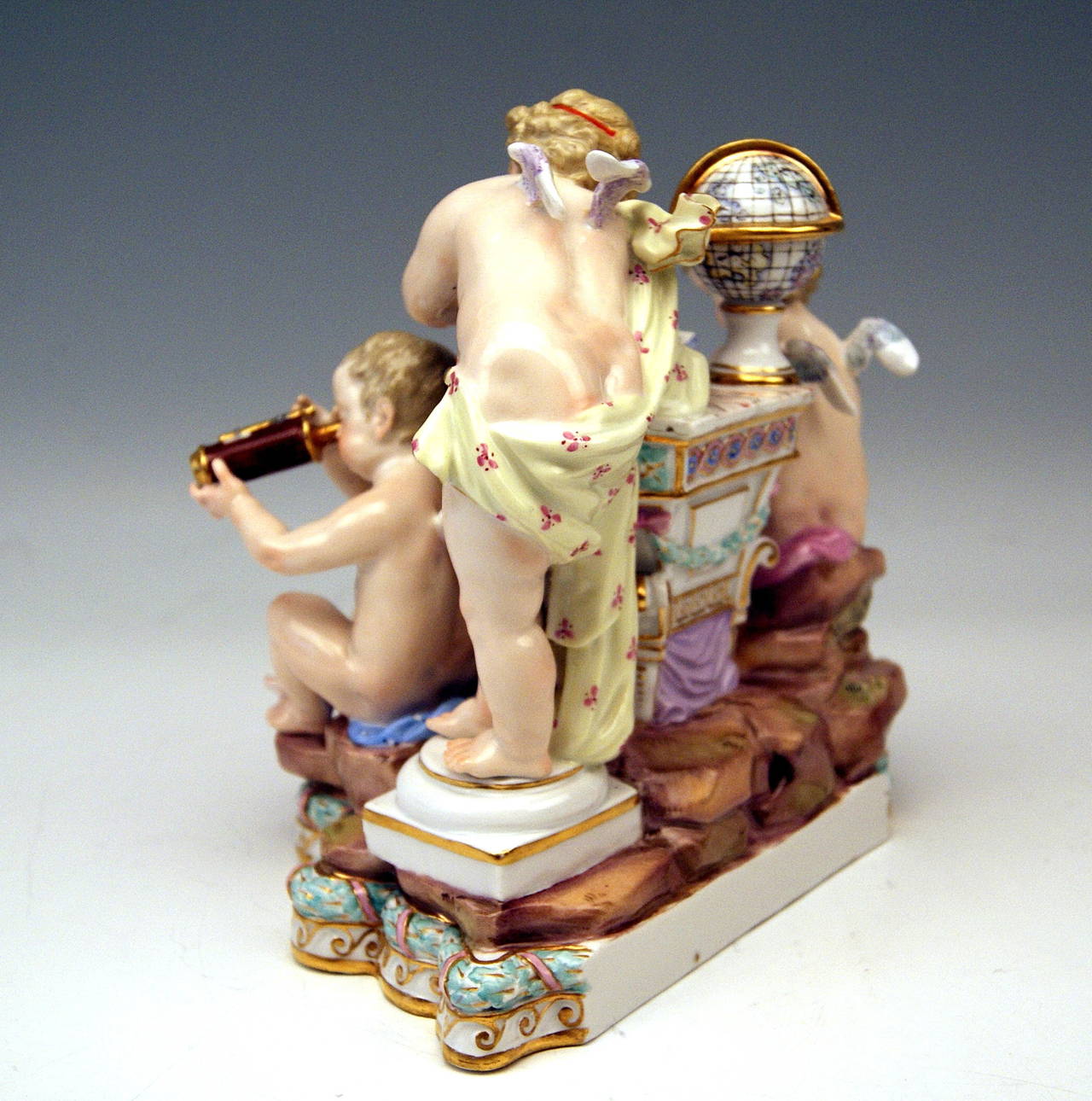 German MEISSEN LOVELY FIGURINE GROUP BY ACIER ALLEGORY OF ASTRONOMY c. 1870