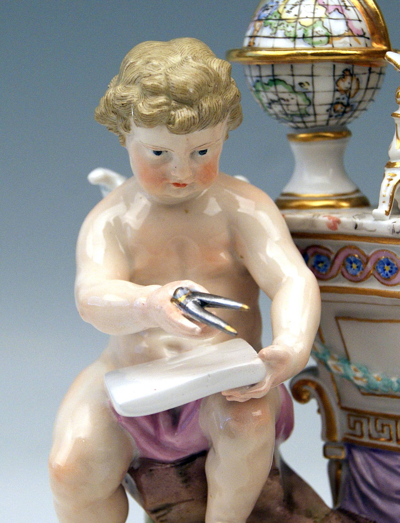 Porcelain MEISSEN LOVELY FIGURINE GROUP BY ACIER ALLEGORY OF ASTRONOMY c. 1870