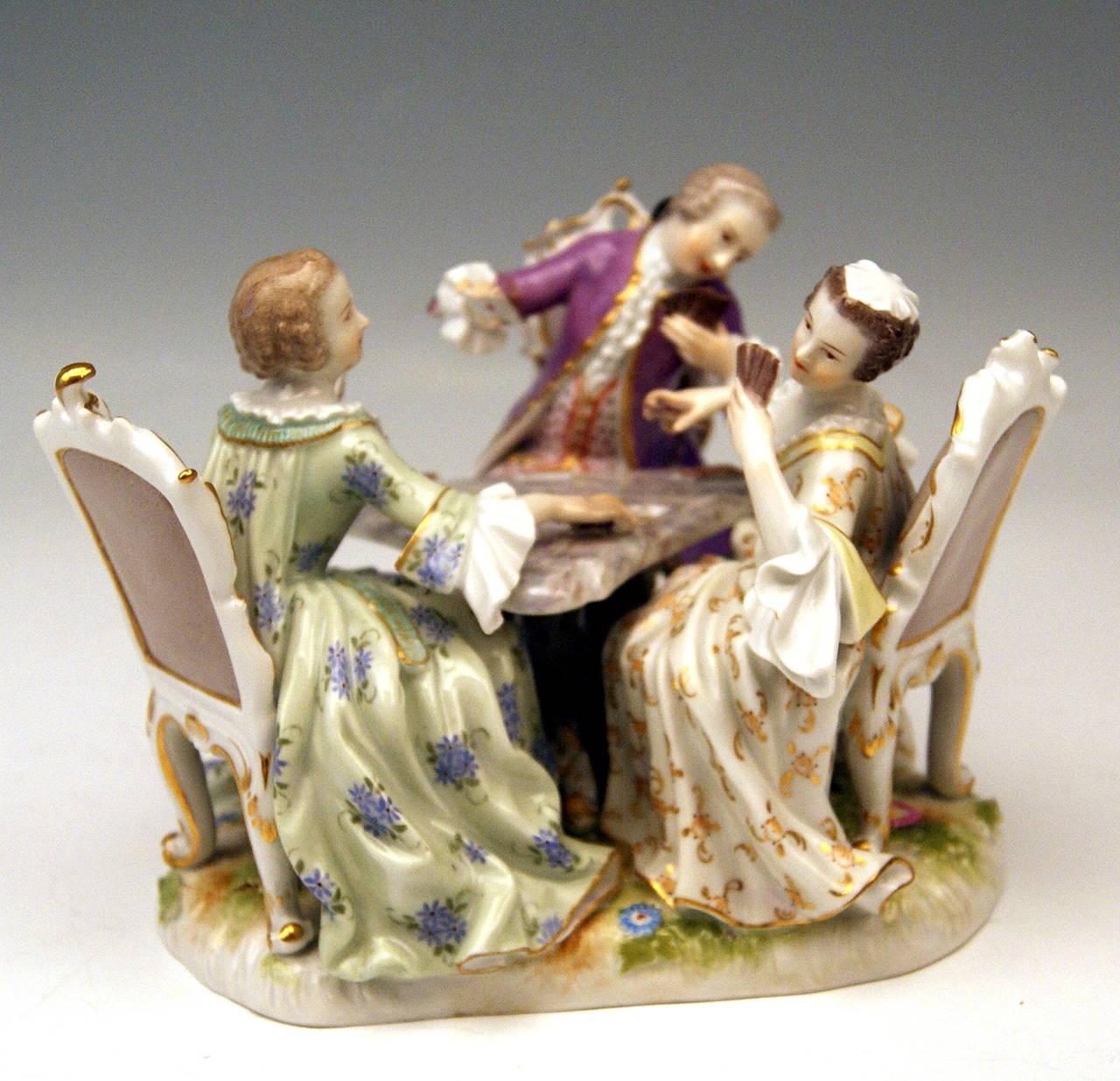 MEISSEN FIGURINE GROUP BY KAENDLER THREE CARD PLAYERS GALLANT FIGURINES  c. 1860 1