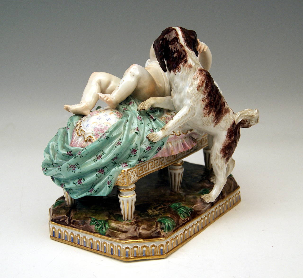 Rococo Meissen Lovely Figurine Group by Acier of the Placidness of Childhood, 1840 For Sale