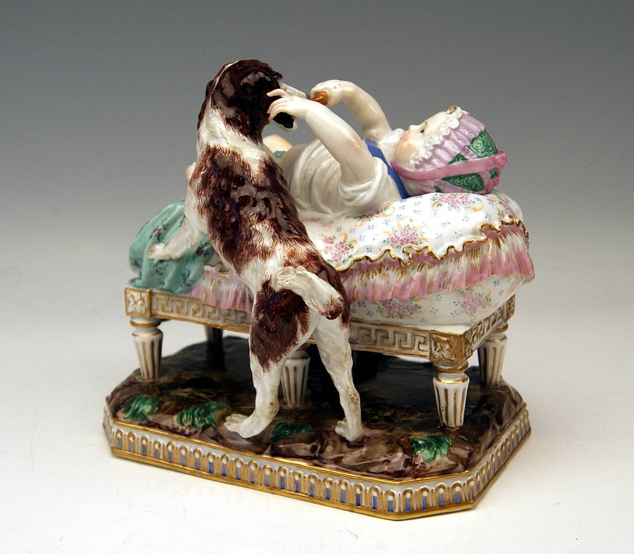 German Meissen Lovely Figurine Group by Acier of the Placidness of Childhood, 1840 For Sale