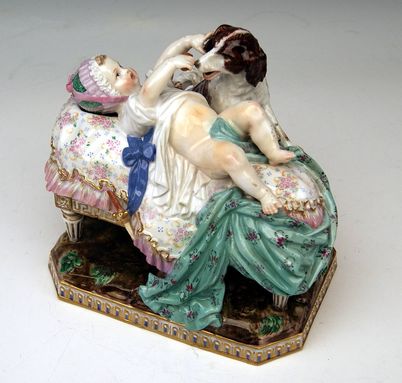 Painted Meissen Lovely Figurine Group by Acier of the Placidness of Childhood, 1840 For Sale