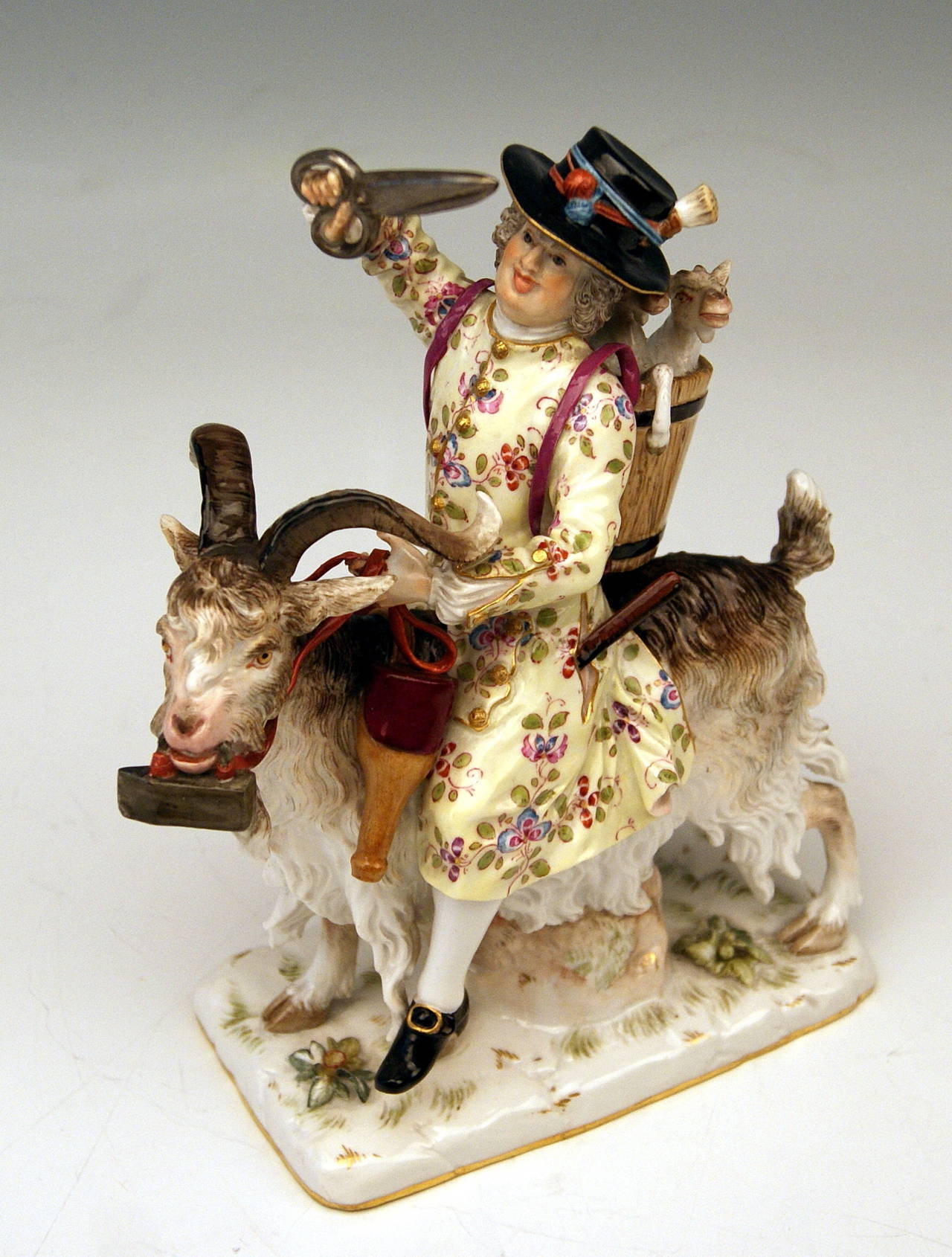 Late 19th Century Meissen Figurine Group by Kändler Tailor of Count Bruehl on a Goat, circa 1870