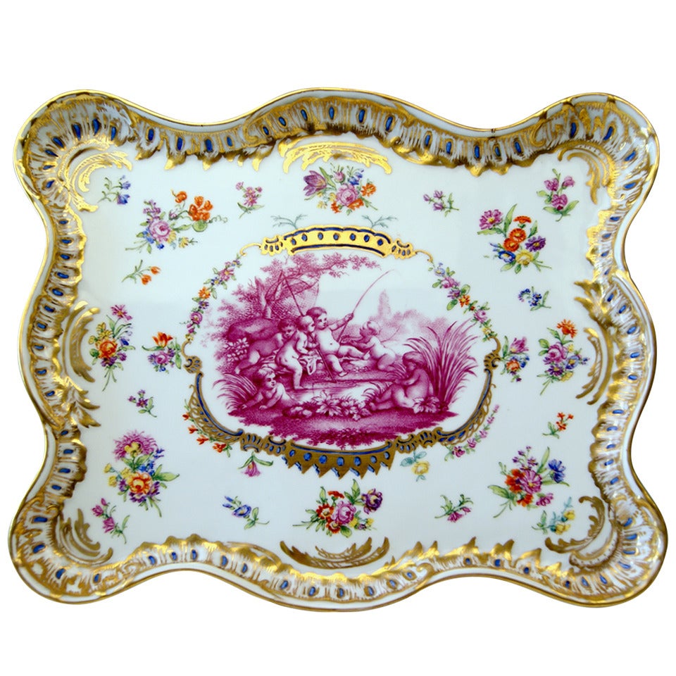 Meissen Teichert Large Platter Excellently Painted, 19th Century