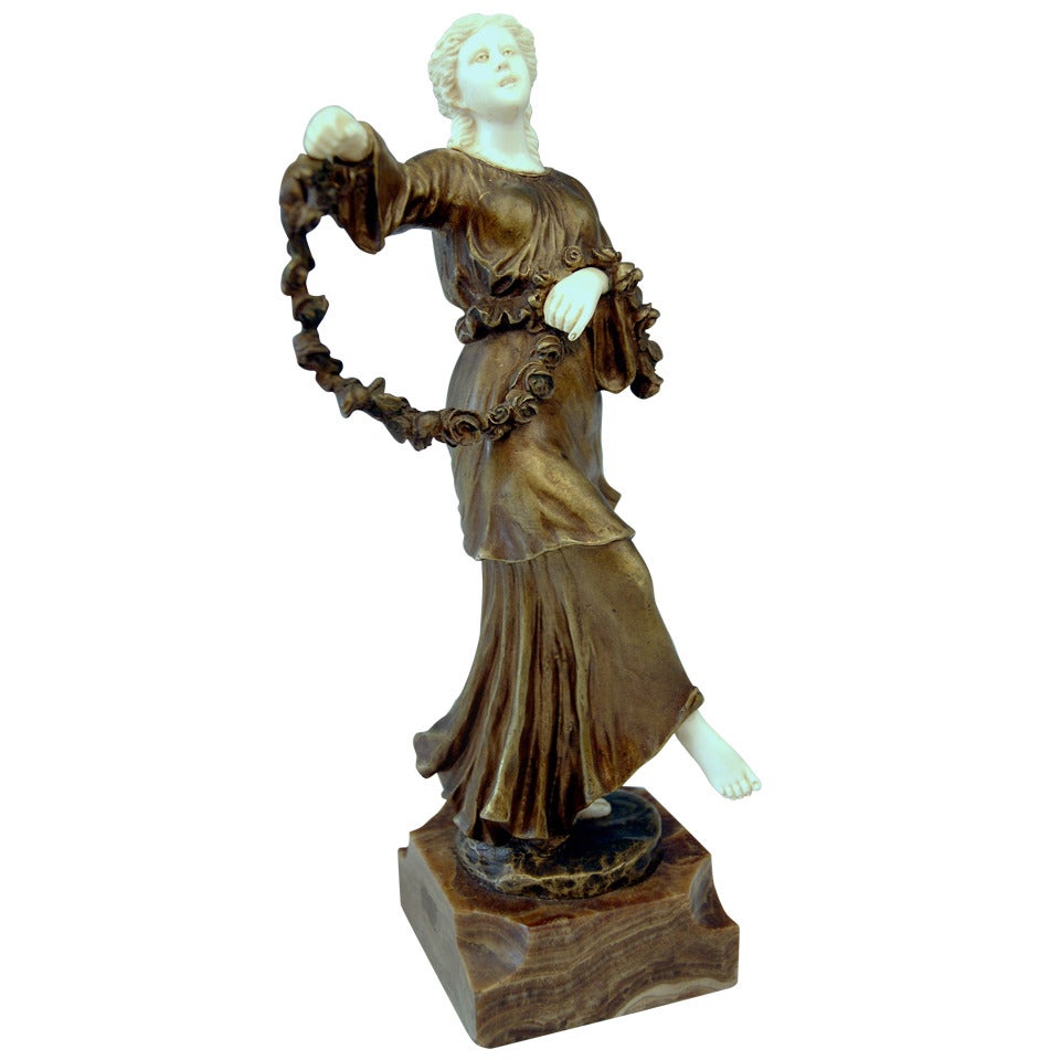 French Bronze Figurine Figure Lady Dancer Marble Base by Joseph d'Aste  c.1910