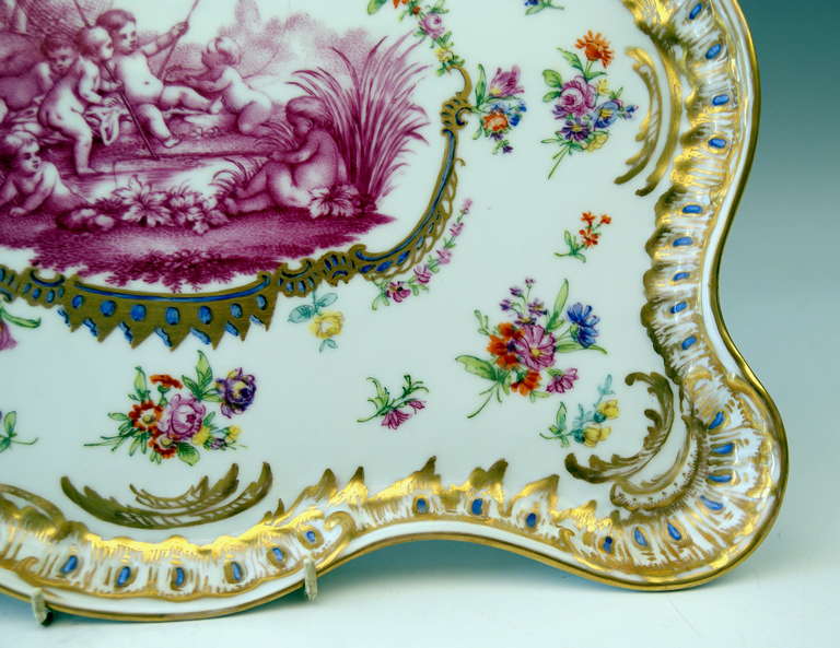 Rococo Meissen Teichert Large Platter Excellently Painted, 19th Century For Sale