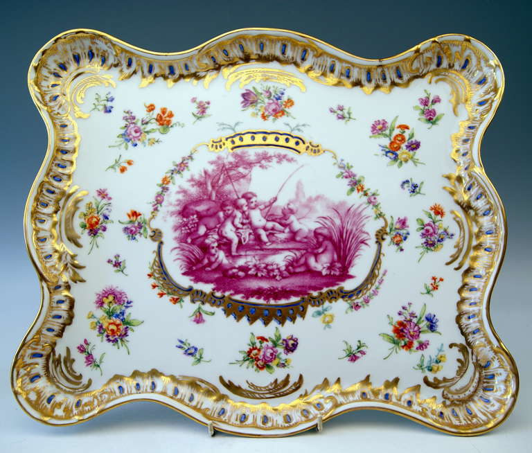 Rococo Meissen Teichert Large Platter Excellently Painted, 19th Century