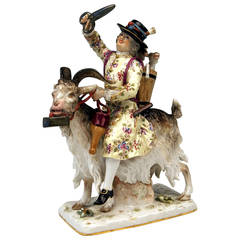 Antique Meissen Figurine Group by Kändler Tailor of Count Bruehl on a Goat, circa 1870