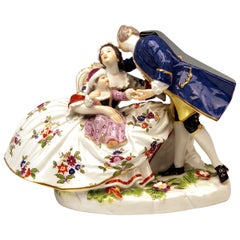 Antique Meissen Figurine Group by Kaendler of the Lucky Family Gallant Figurines, 1860