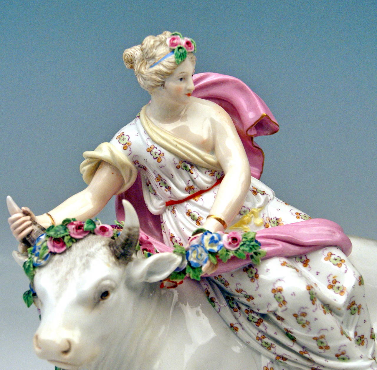 Rococo Meissen Rare Figurine Group of Europe Riding on a White Bull, circa 1880