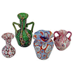 Set Of Four Murano Vintage Nice Glass Vases Millefiori C.1910