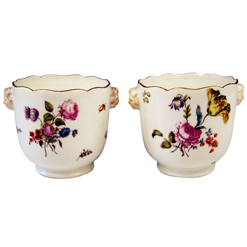 Meissen Pair of Cachepots Planters Flower Blossoms Rococo Period c. 1750 For Sale