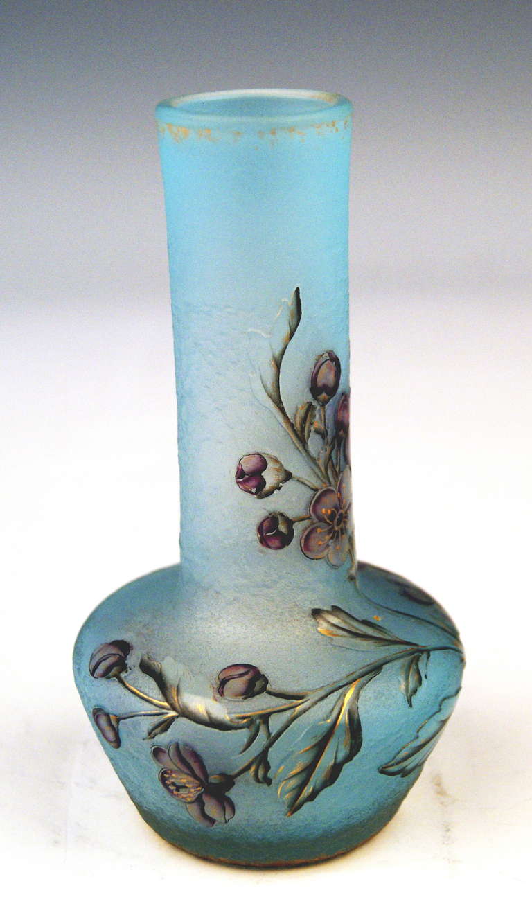 French Daum Nancy Vase Flower Blossoms on Stems Art Nouveau France Lorraine c. 1900 For Sale