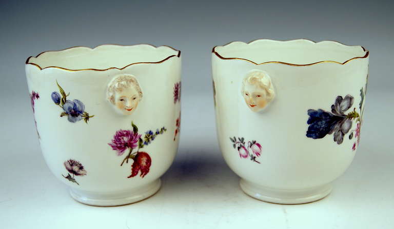 Meissen Pair of Cachepots Planters Flower Blossoms Rococo Period c. 1750 In Excellent Condition For Sale In Vienna, AT