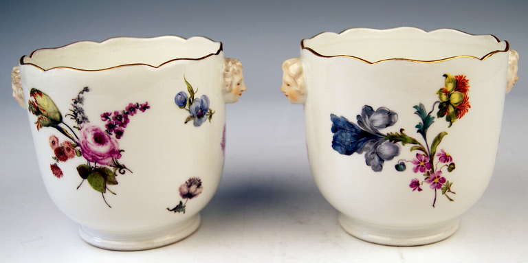 18th Century and Earlier Meissen Pair of Cachepots Planters Flower Blossoms Rococo Period c. 1750 For Sale