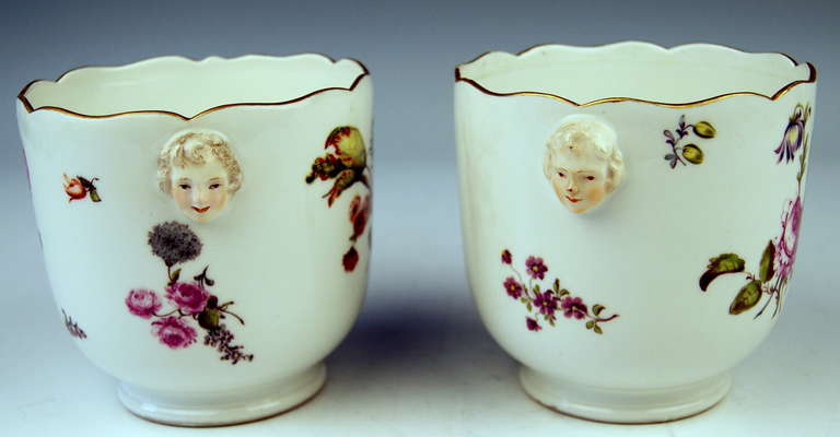 Porcelain Meissen Pair of Cachepots Planters Flower Blossoms Rococo Period c. 1750 For Sale