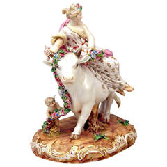 Antique Meissen Rare Figurine Group of Europe Riding on a White Bull, circa 1880