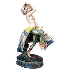 Goldscheider Vienna Rarest Lady Dancer Semi-Nude par Josef Kostial, vers 1927