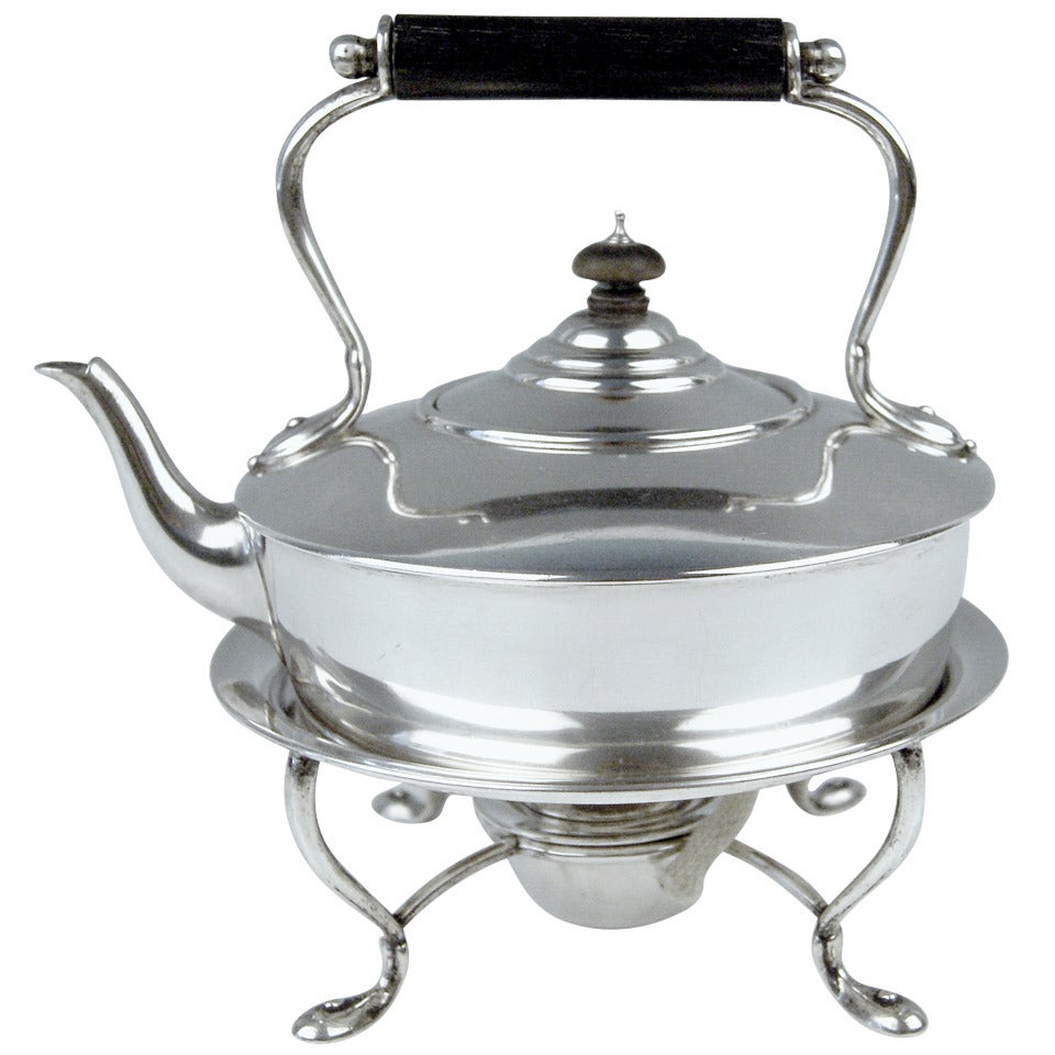 Sterling Silver Art Nouveau Tea Pot on Rechaud by Barnard UK, London, circa 1895 For Sale